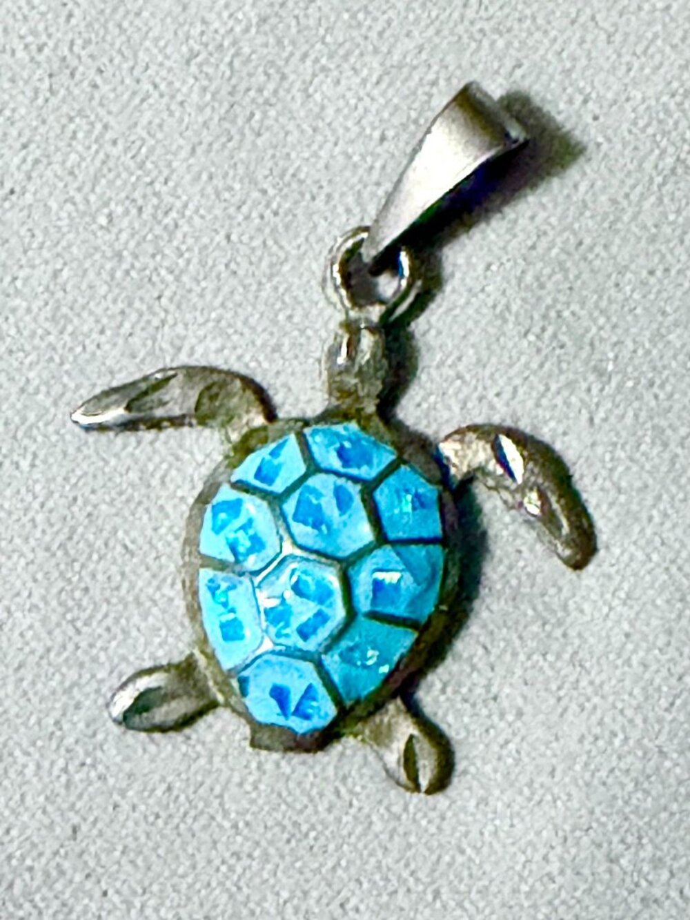 Honu Turtle Pendant Blue Fire Opal Shell Silver Hawaii Ocean Jewelry